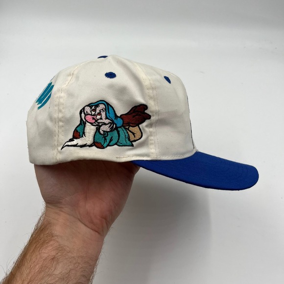 Disney Store Bashful Dwarf Snow White Snapback Hat Cap Embroidered Cream Blue - Picture 4 of 6